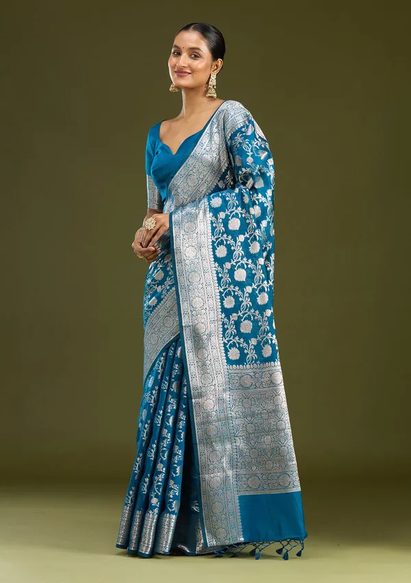 Peacock_Blue_Zariwork_Cotton_Silk_Saree