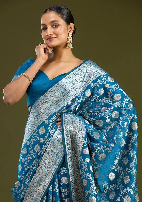 Peacock_Blue_Zariwork_Cotton_Silk_Saree