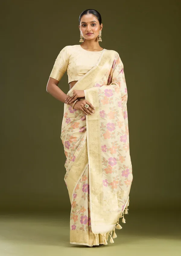 Cream_Zariwork_Gold_Art_Silk_Silk_Saree