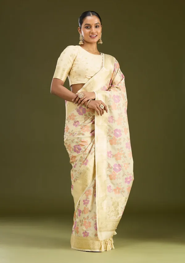 Cream_Zariwork_Gold_Art_Silk_Silk_Saree