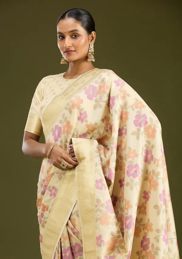 Cream_Zariwork_Gold_Art_Silk_Silk_Saree