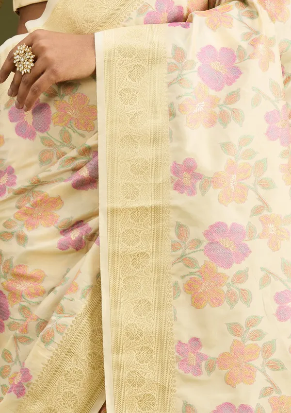 Cream_Zariwork_Gold_Art_Silk_Silk_Saree