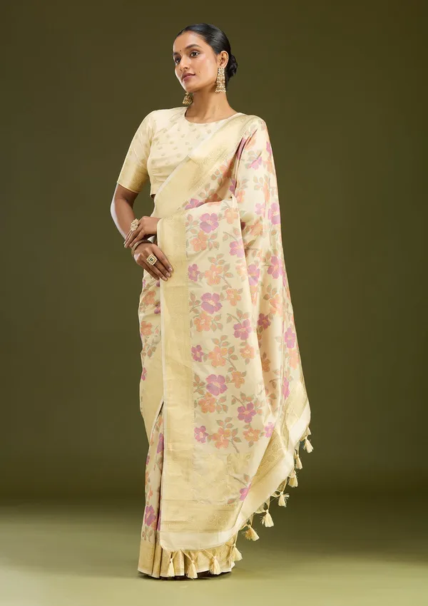 Cream_Zariwork_Gold_Art_Silk_Silk_Saree