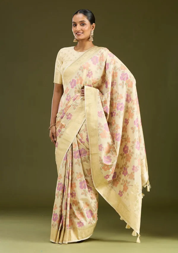 Cream_Zariwork_Gold_Art_Silk_Silk_Saree