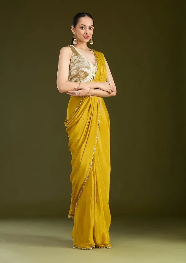 Yellow_Sequins_Satin_Saree