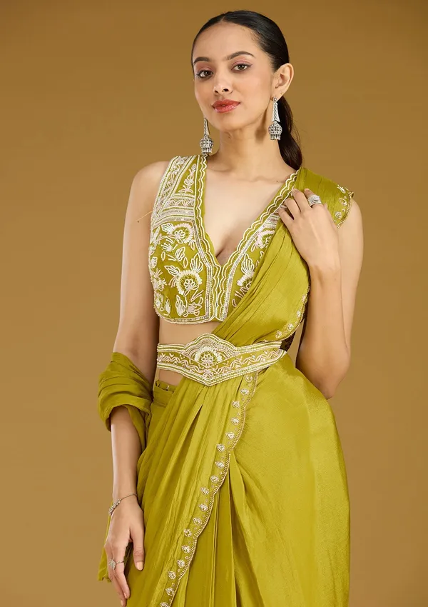 Mehandi_Green_Cutdana_Satin_Saree