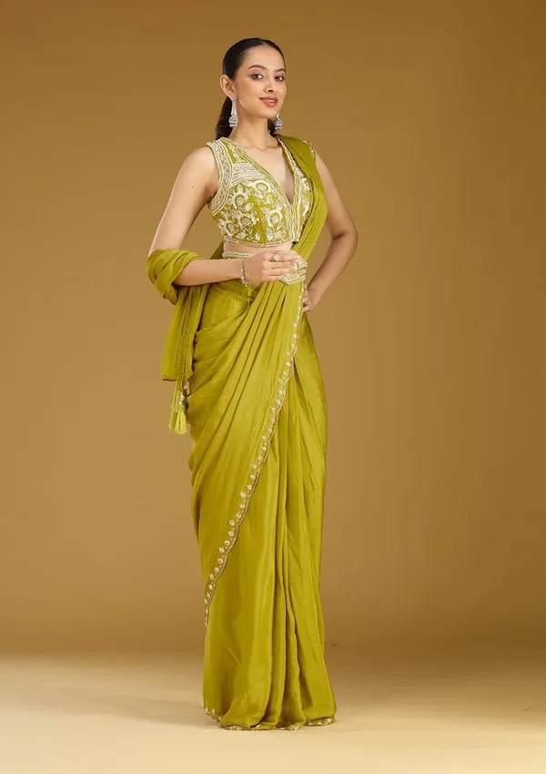 Mehandi_Green_Cutdana_Satin_Saree