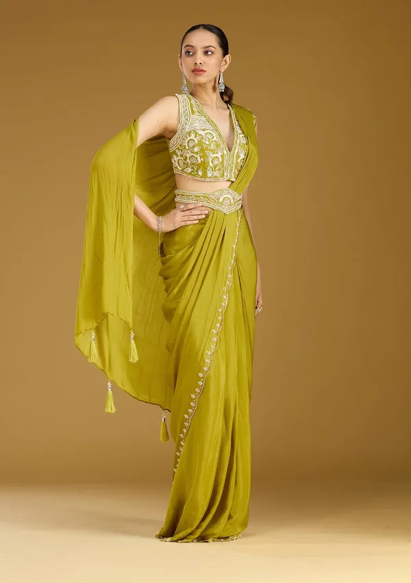 Mehandi_Green_Cutdana_Satin_Saree