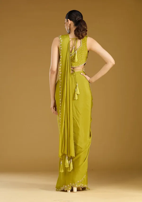 Mehandi_Green_Cutdana_Satin_Saree