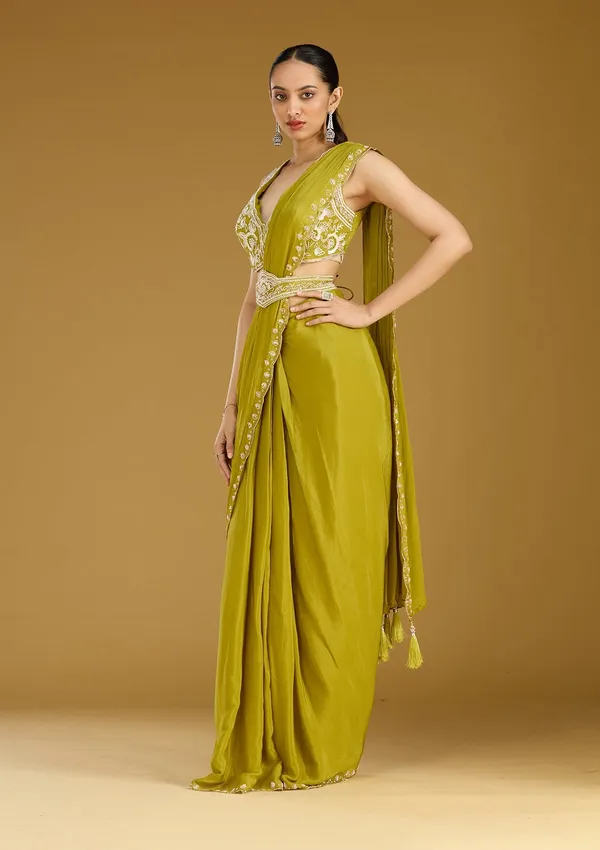 Mehandi_Green_Cutdana_Satin_Saree