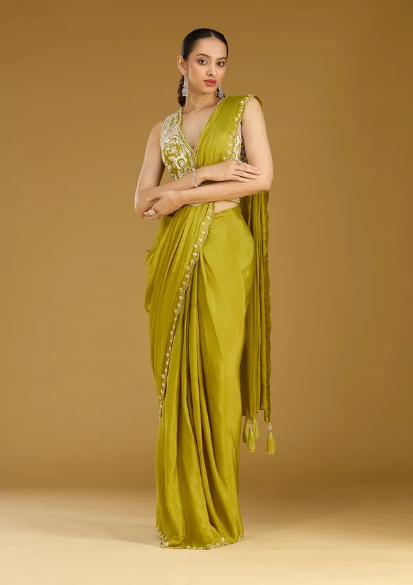 Mehandi_Green_Cutdana_Satin_Saree
