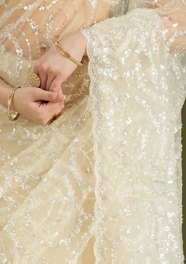 Off_White_Sequins_Net_Saree