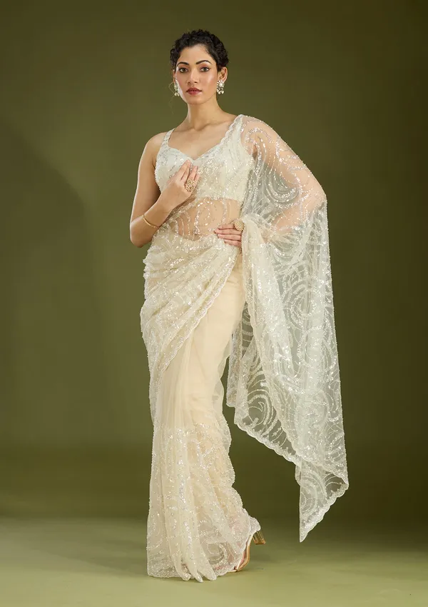 Off_White_Sequins_Net_Saree