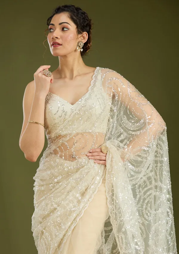 Off_White_Sequins_Net_Saree