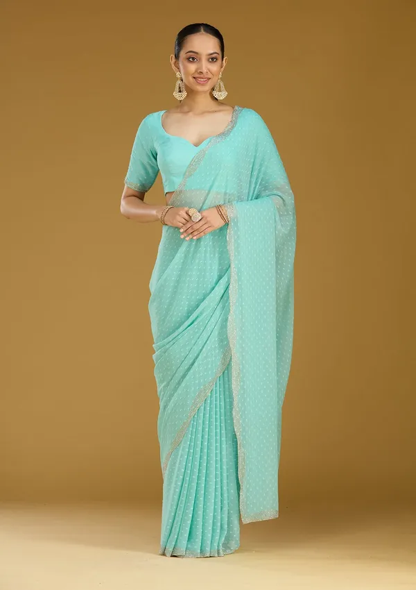 Sea_Green_Stonework_Silver_Chiffon_Saree
