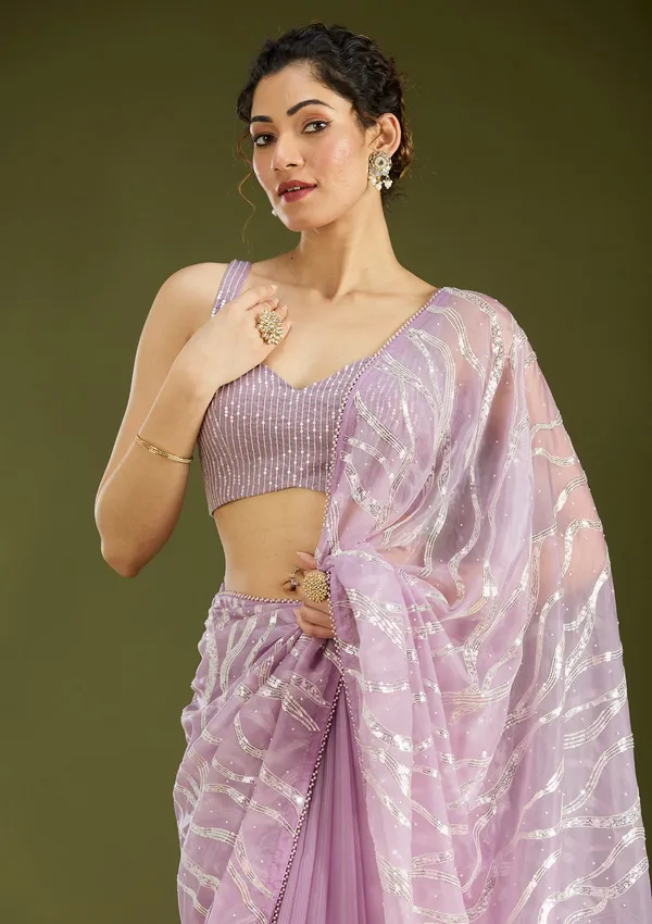 Lavender_Pearlwork_Organza_Saree