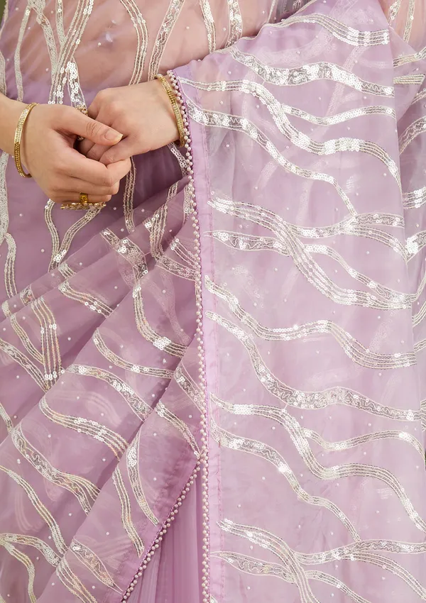 Lavender_Pearlwork_Organza_Saree