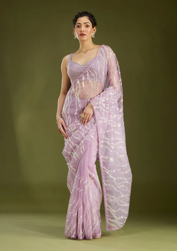 Lavender_Pearlwork_Organza_Saree