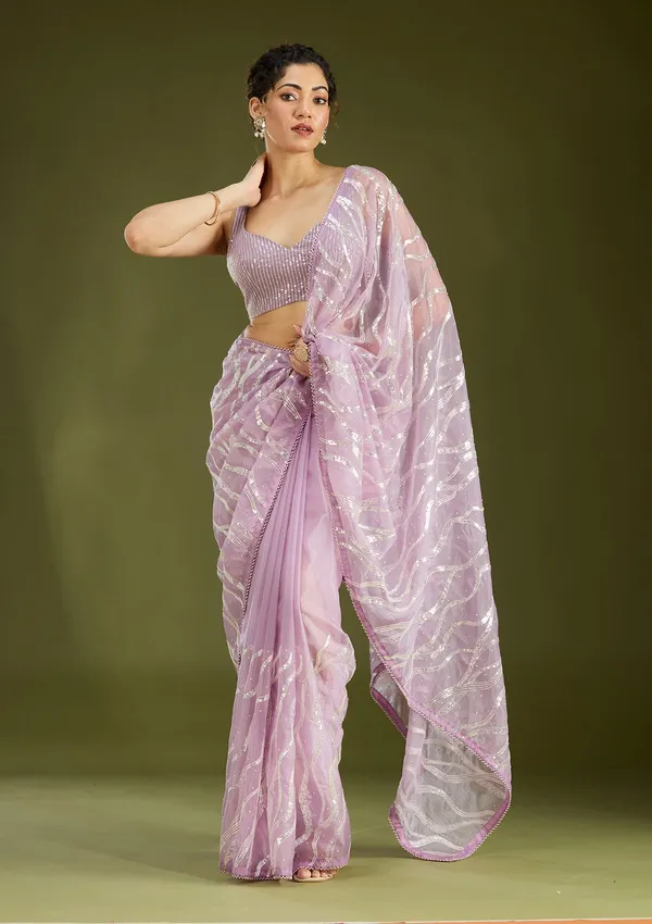 Lavender_Pearlwork_Organza_Saree