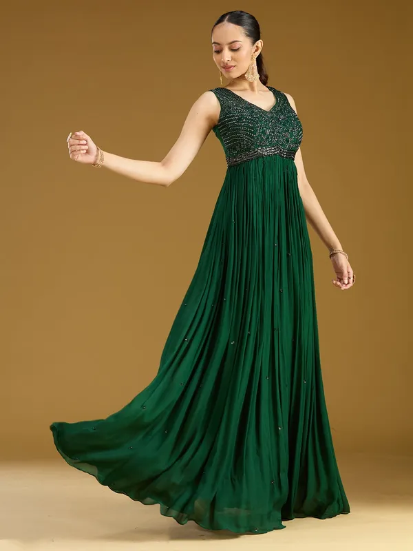 Bottle_Green_Sequins_Satin_Readymade_Salwar_Suit