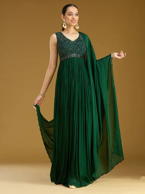 Bottle_Green_Sequins_Satin_Readymade_Salwar_Suit