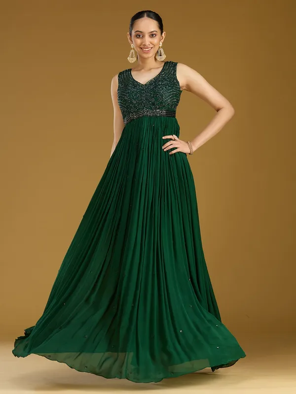Bottle_Green_Sequins_Satin_Readymade_Salwar_Suit