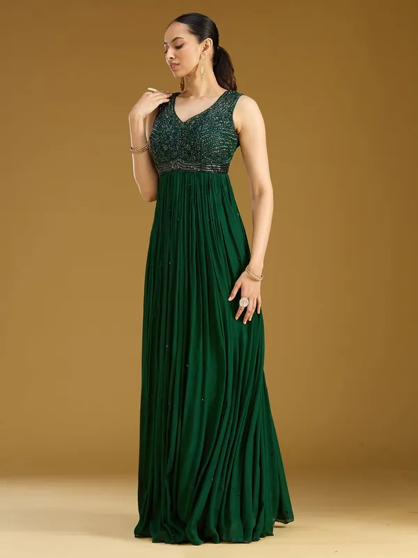 Bottle_Green_Sequins_Satin_Readymade_Salwar_Suit