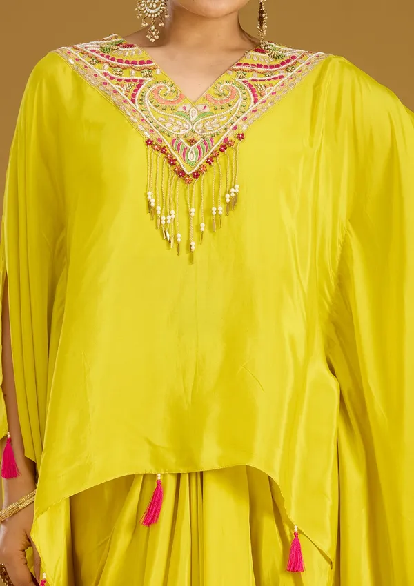 Yellow_Threadwork_Satin_Readymade_Salwar_Suit