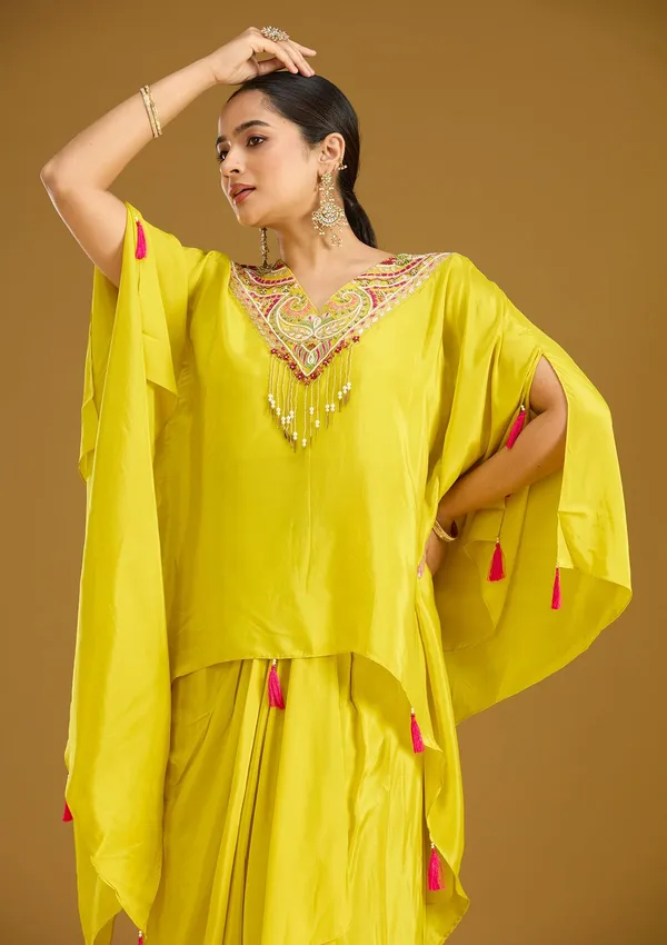 Yellow_Threadwork_Satin_Readymade_Salwar_Suit