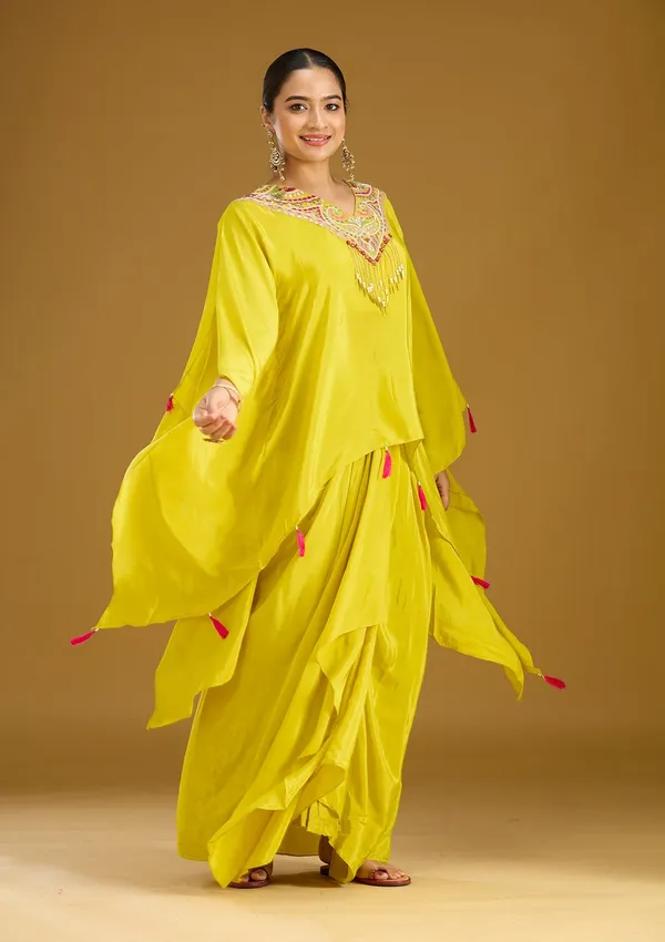 Yellow_Threadwork_Satin_Readymade_Salwar_Suit