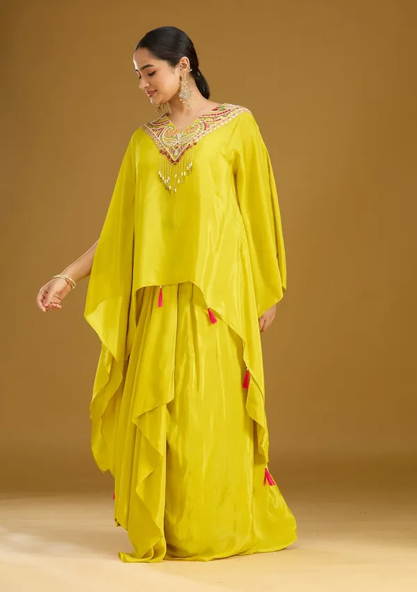 Yellow_Threadwork_Satin_Readymade_Salwar_Suit