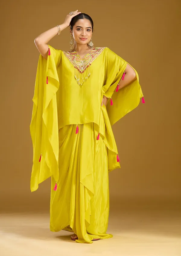 Yellow_Threadwork_Satin_Readymade_Salwar_Suit