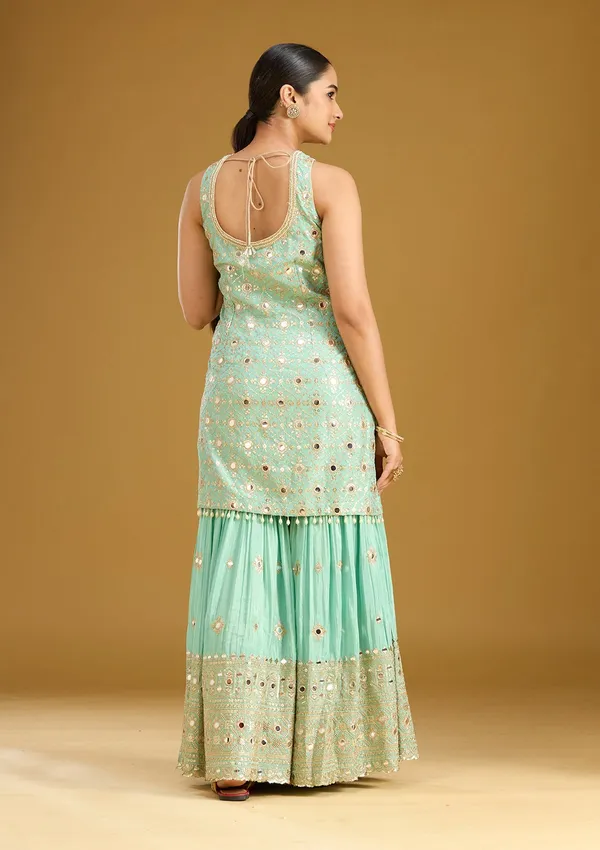 Sea_Green_Mirrorwork_Tissue_Readymade_Salwar_Suit