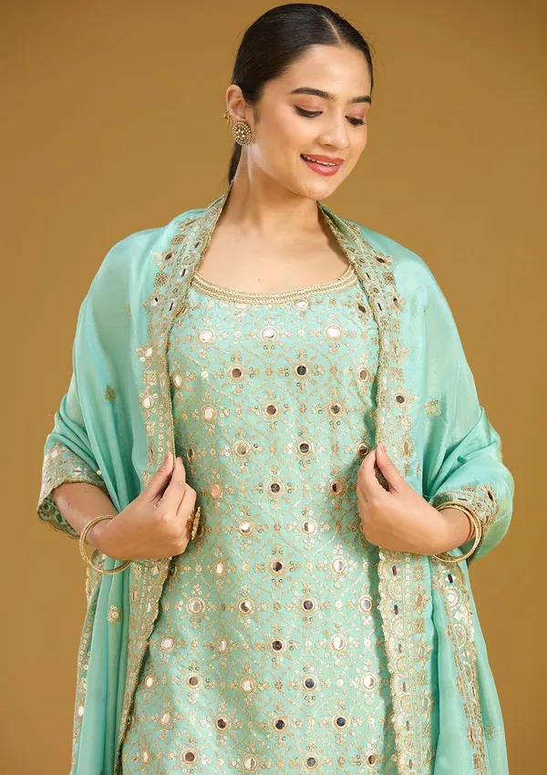 Sea_Green_Mirrorwork_Tissue_Readymade_Salwar_Suit