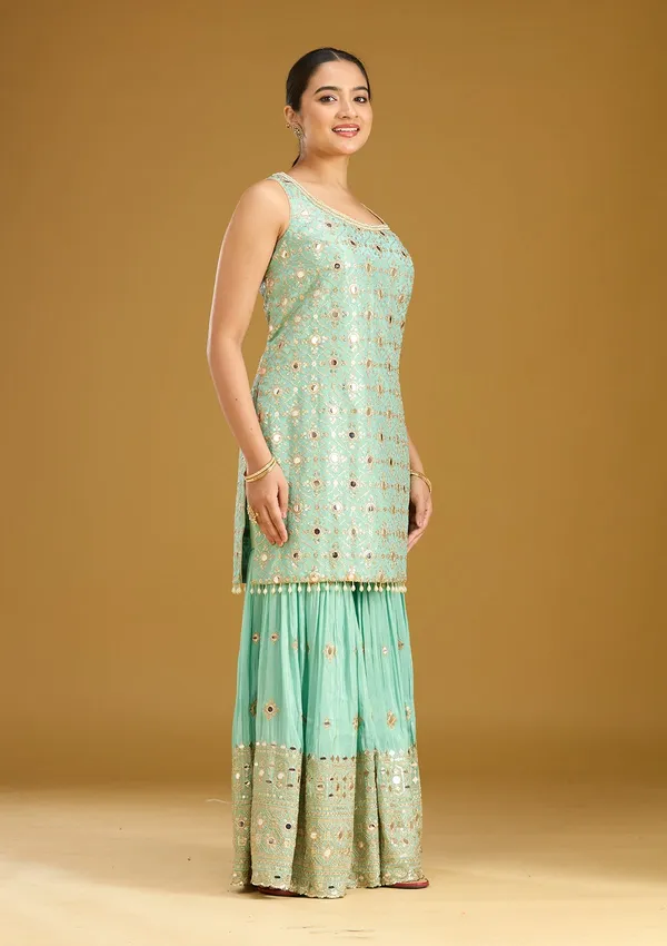 Sea_Green_Mirrorwork_Tissue_Readymade_Salwar_Suit