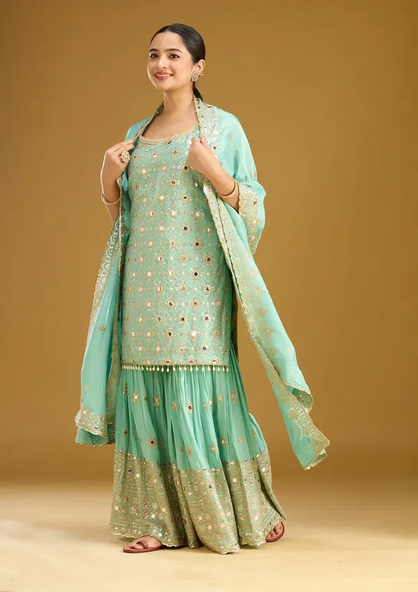 Sea_Green_Mirrorwork_Tissue_Readymade_Salwar_Suit