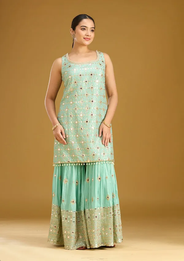 Sea_Green_Mirrorwork_Tissue_Readymade_Salwar_Suit