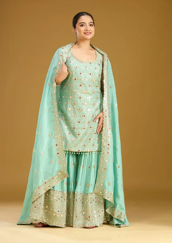 Sea_Green_Mirrorwork_Tissue_Readymade_Salwar_Suit