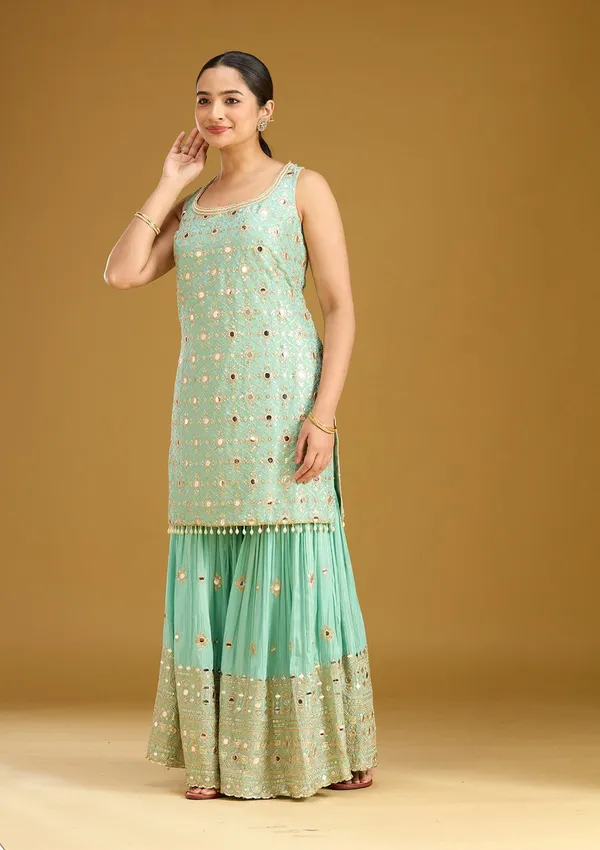 Sea_Green_Mirrorwork_Tissue_Readymade_Salwar_Suit