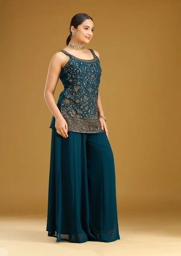 Peacock_Blue_Cutdana_Georgette_Readymade_Salwar_Suit