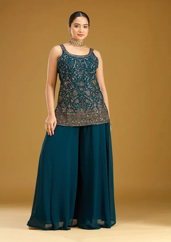 Peacock_Blue_Cutdana_Georgette_Readymade_Salwar_Suit