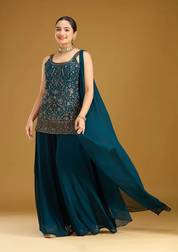 Peacock_Blue_Cutdana_Georgette_Readymade_Salwar_Suit
