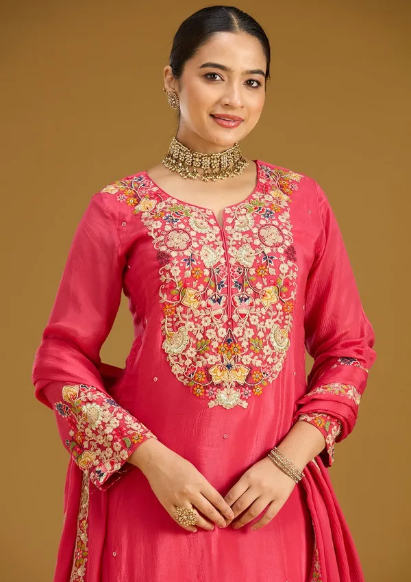 Pink_Threadwork_Soft_Raw_Silk_Readymade_Salwar_Suit