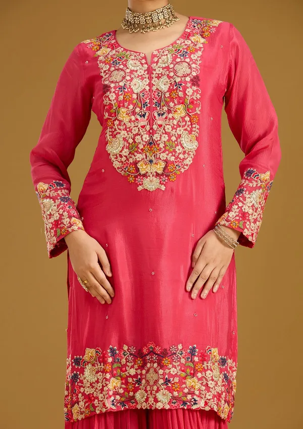 Pink_Threadwork_Soft_Raw_Silk_Readymade_Salwar_Suit