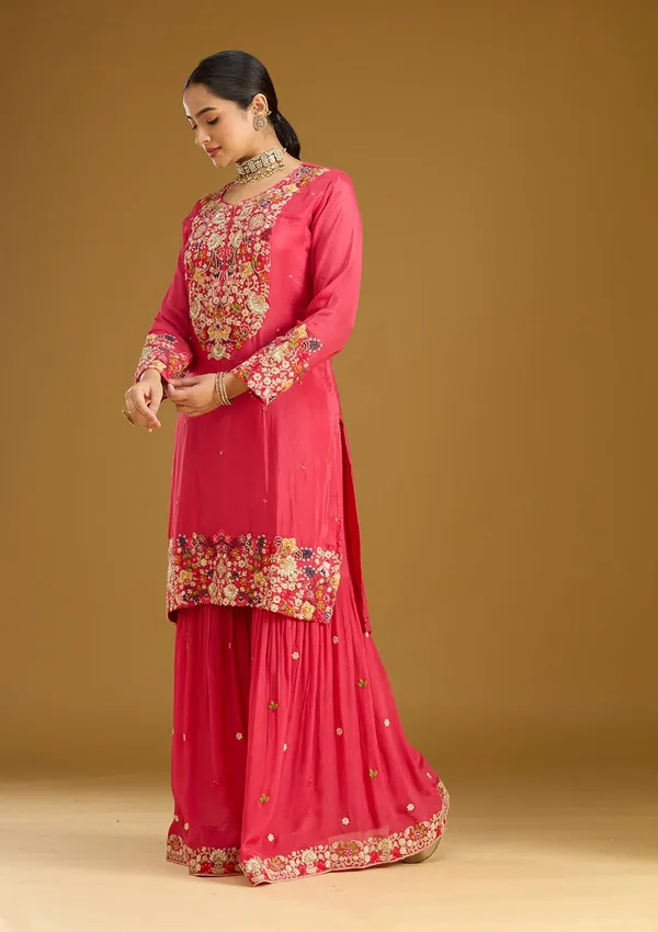Pink_Threadwork_Soft_Raw_Silk_Readymade_Salwar_Suit