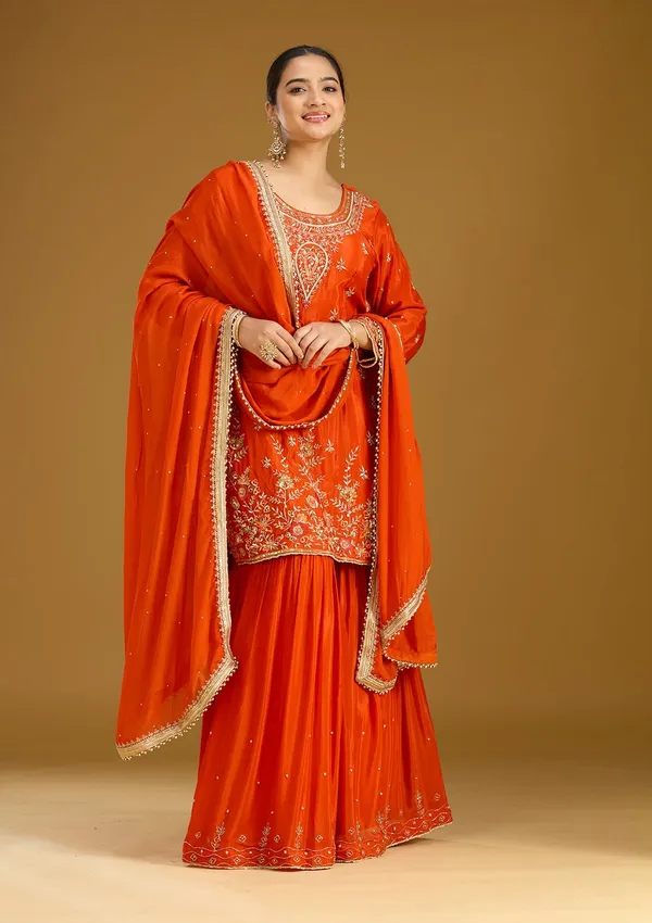Rust_Threadwork_Satin_Readymade_Salwar_Suit