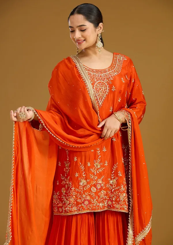 Rust_Threadwork_Satin_Readymade_Salwar_Suit