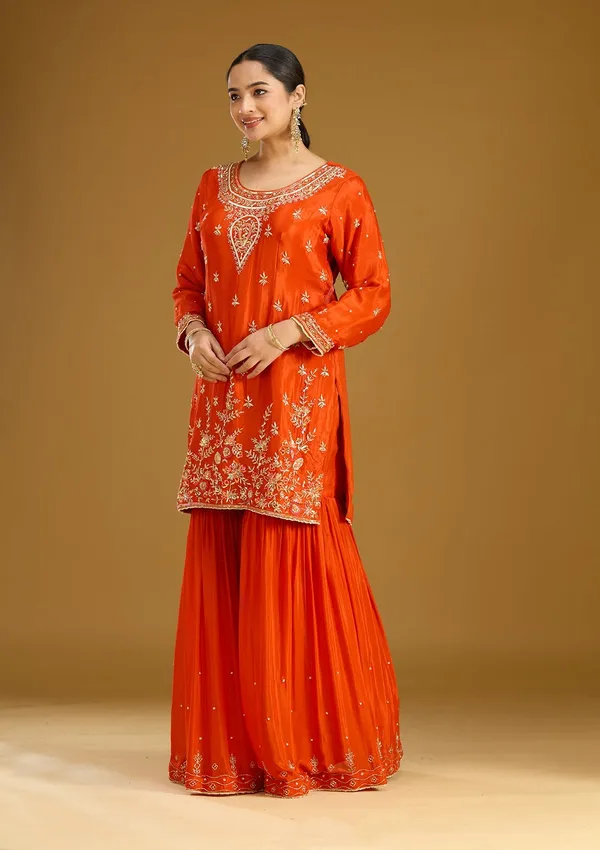 Rust_Threadwork_Satin_Readymade_Salwar_Suit