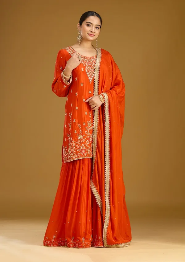 Rust_Threadwork_Satin_Readymade_Salwar_Suit