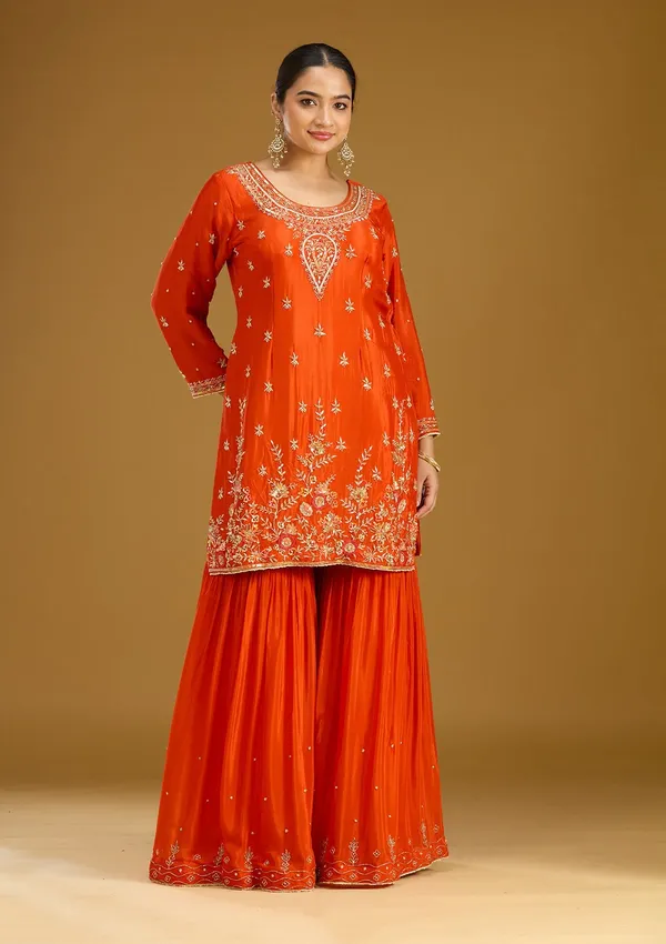Rust_Threadwork_Satin_Readymade_Salwar_Suit
